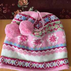 The Children's Place Pink and White Floral Pom-Pom Hat